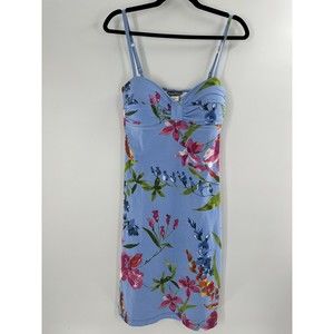 TOMMY BAHAMA Swim Coverup Dress Blue Floral M Straps Padded Beach Wear Vacation